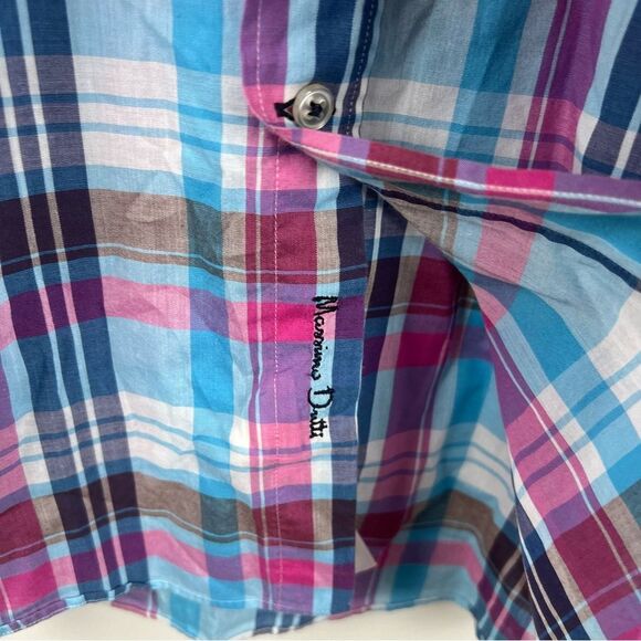 Massimo Dutti Men's XL Lonsleeve Collared Button Down Shirt Plaid Pink Blue - Picture 5 of 8